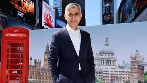 Sadiq Khan in Times Square, New York.