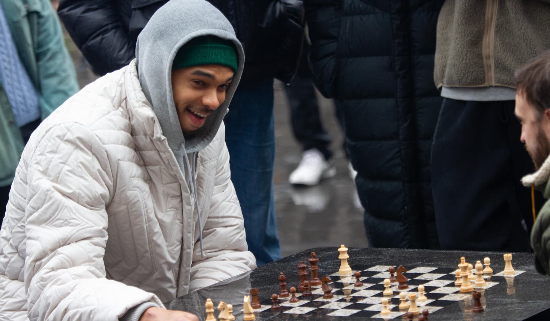 NBA Star Wembanyama's Rainy Day Chess Match in NYC!
