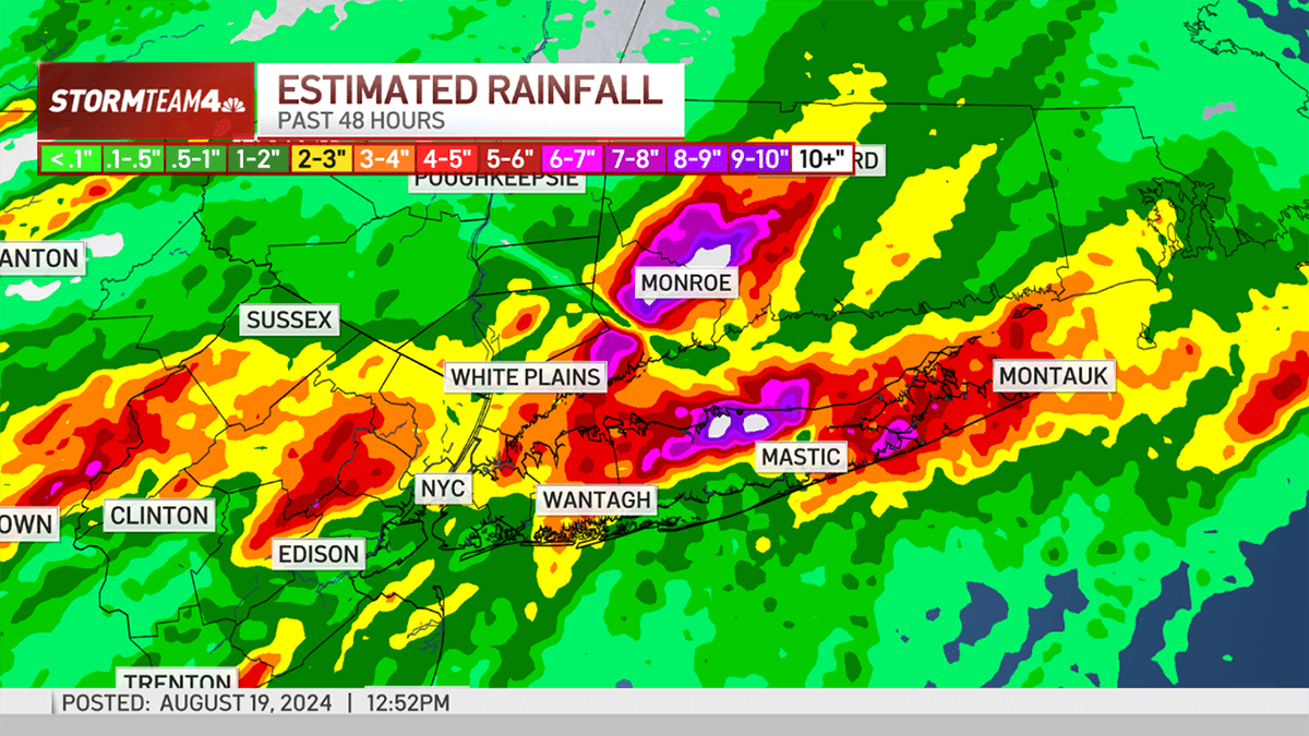 Estimated rainfall totals for Monday