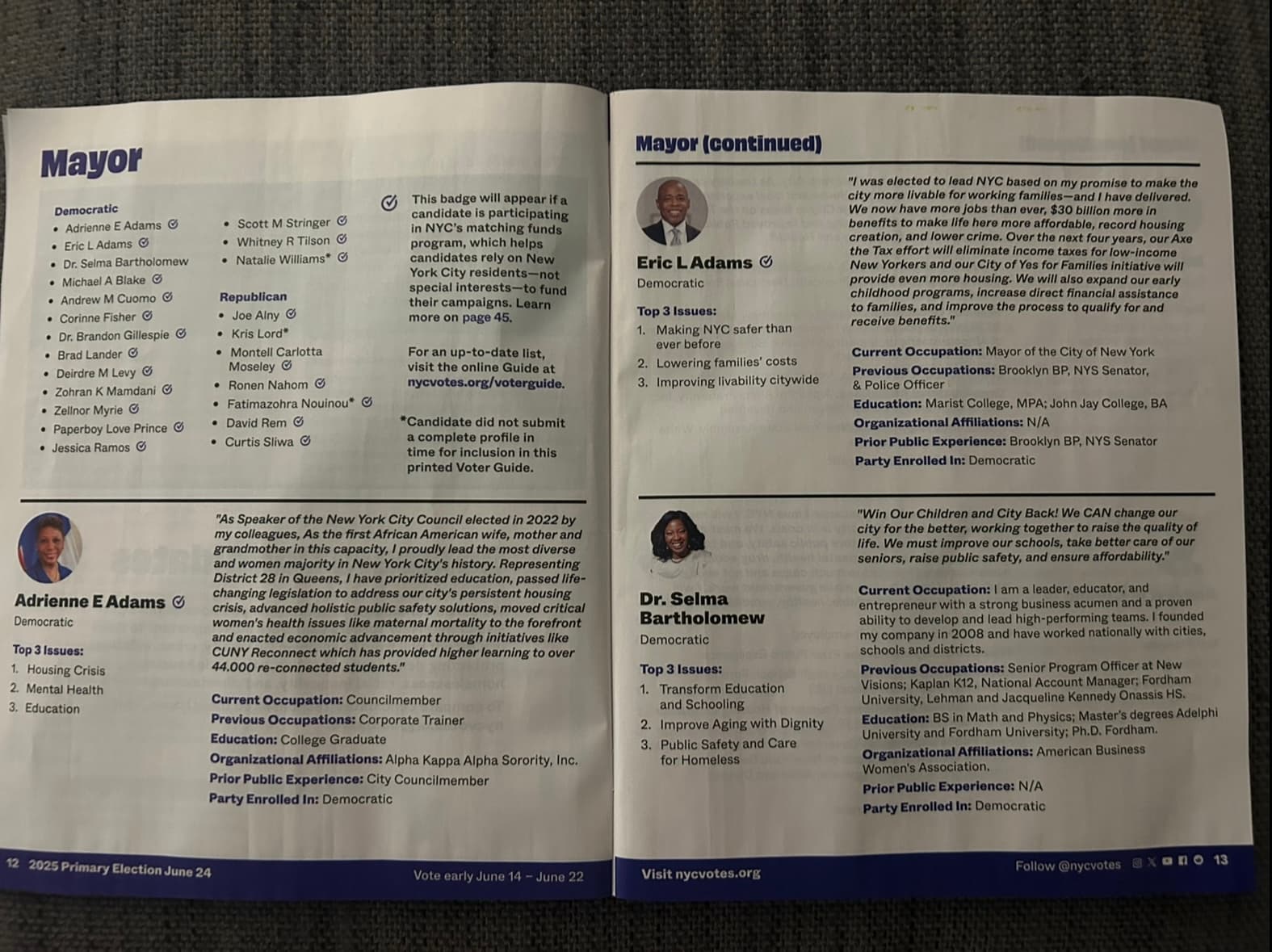 NYC Voter Guide Fiasco: 3.5 Million Mailed with Mayor Adams Error!
