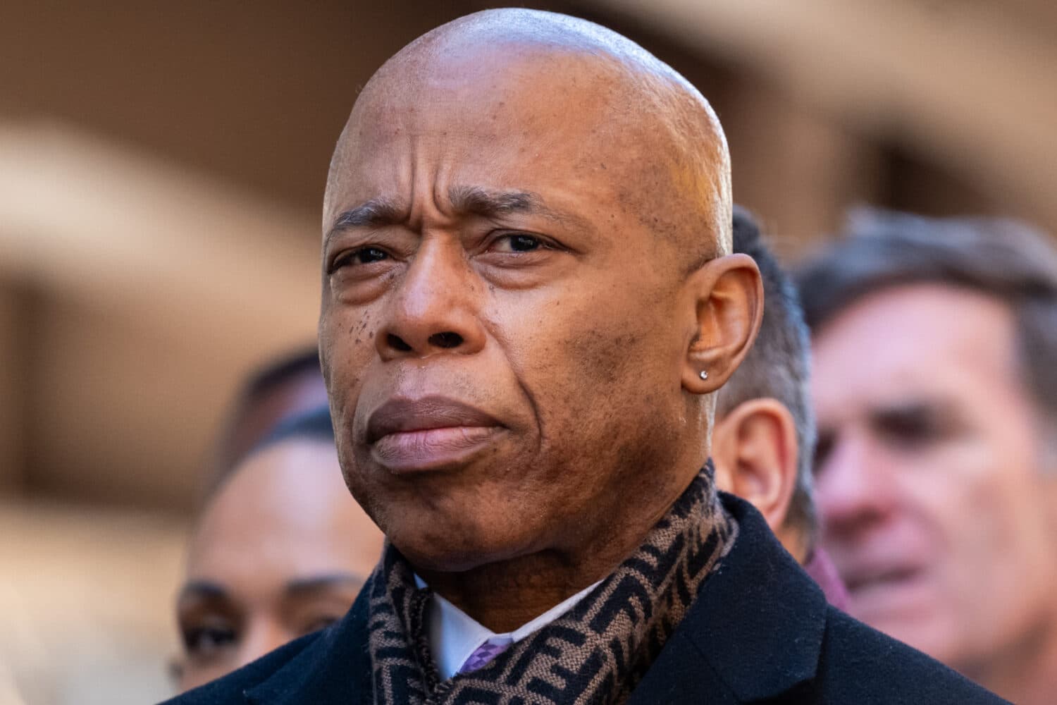 New York City Mayor Eric Adams attends a memorial for the 30th anniversary of the killing of teenager Ari Halberstam on the Brooklyn Bridge in New York City.