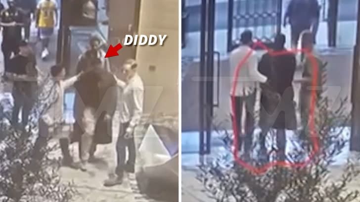 Diddy being arrested in a hotel lobby