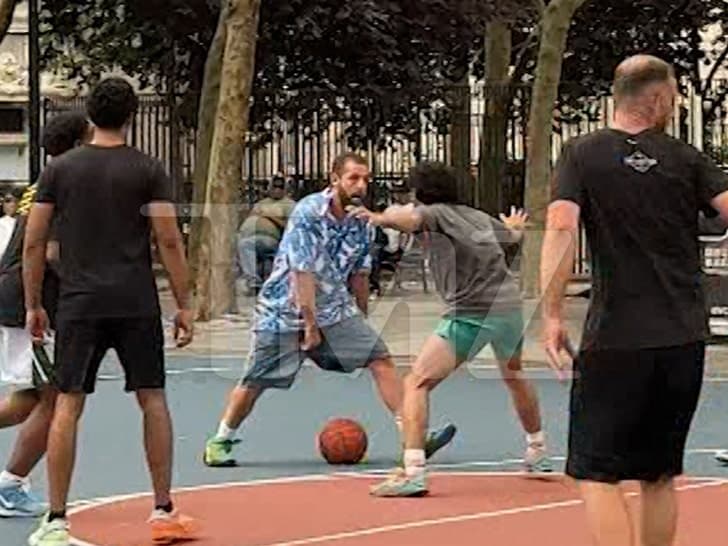 Adam Sandler playing basketball in NYC