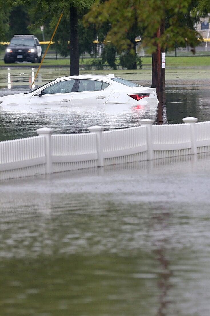 Flooded parking lot in Oxford, Connecticut